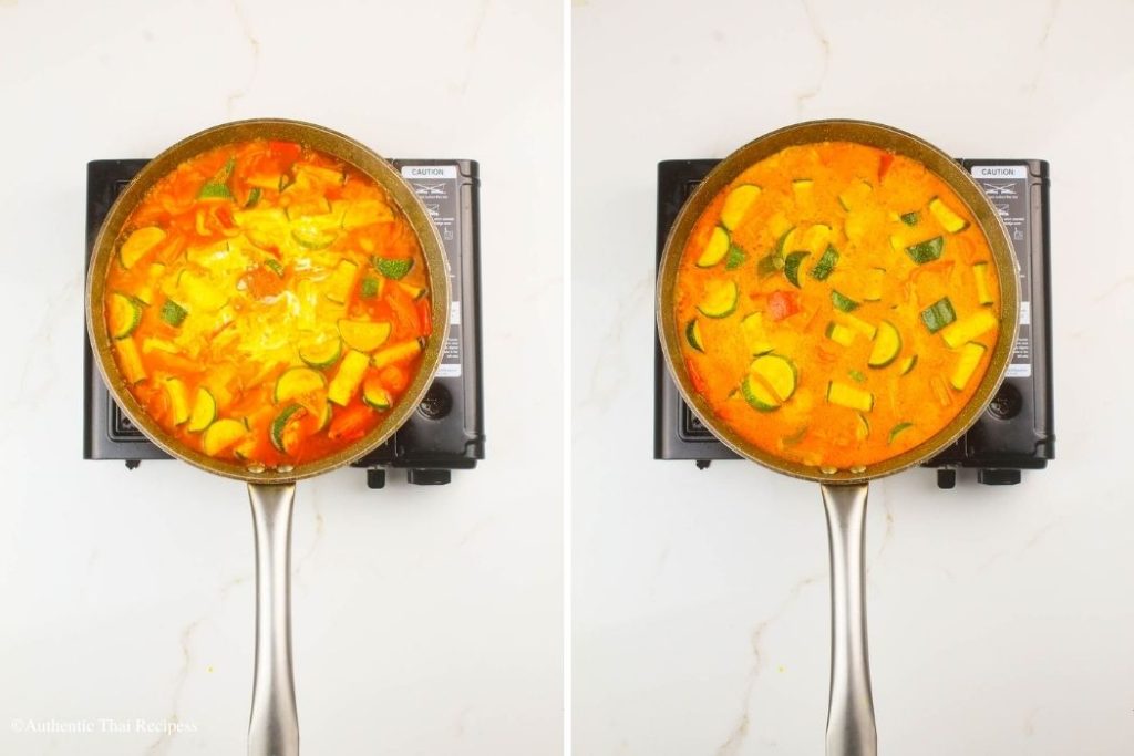 Vegan Panang Curry cooking on a stove