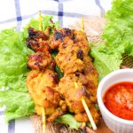 Chicken on a stick with the sauce