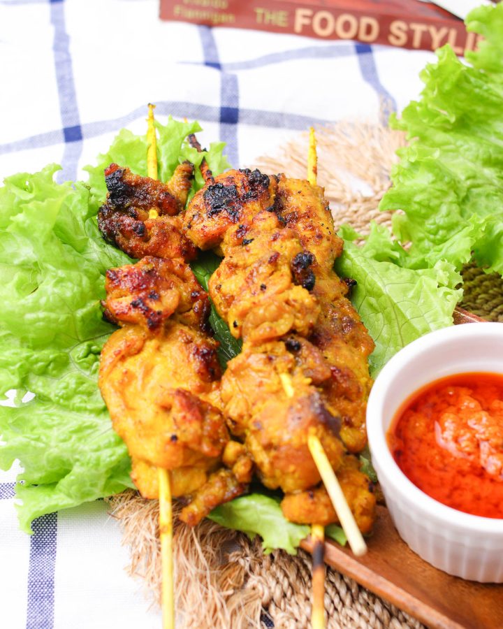 Chicken on a stick with the sauce