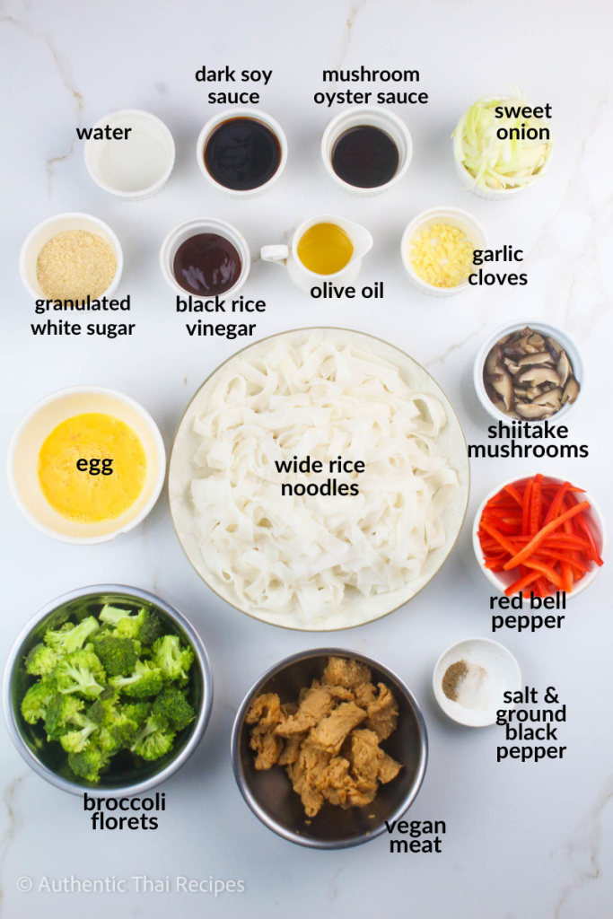 Ingredients in white and silver bowls