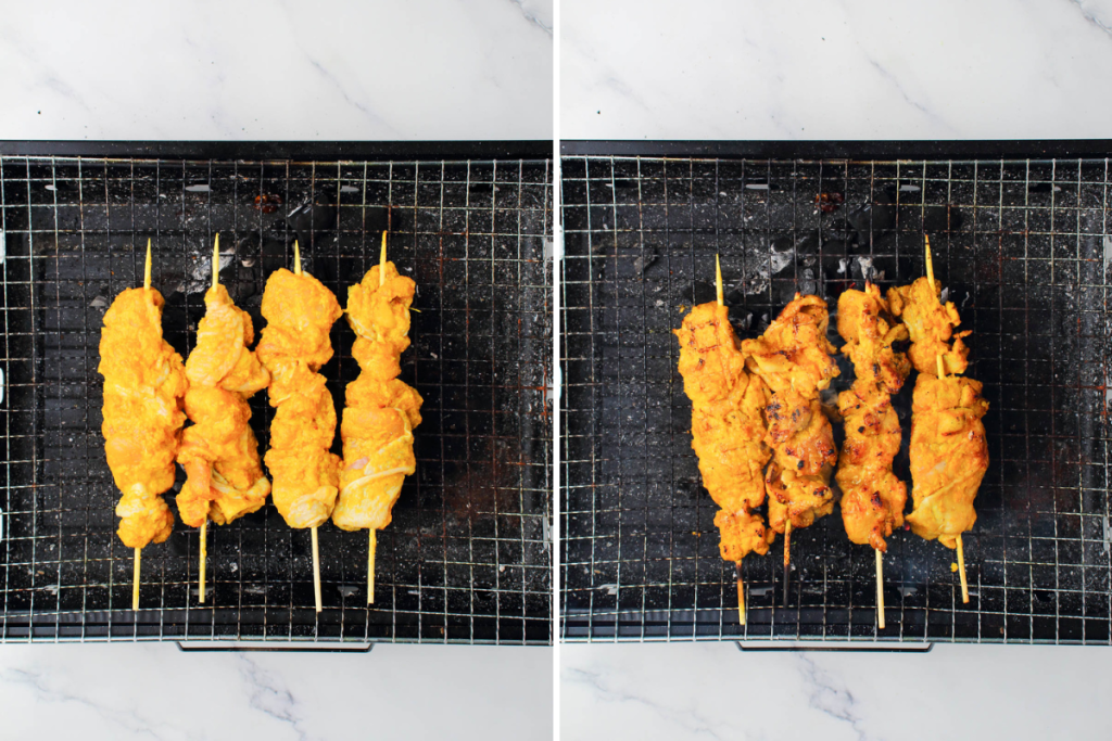 Grilling chicken on a stick