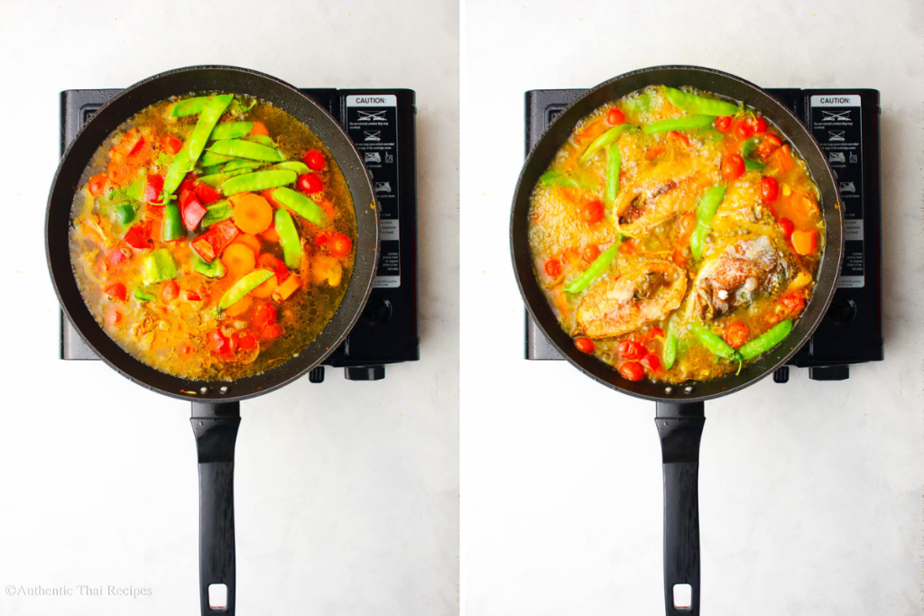 The pan with vegetables and coconut cream
