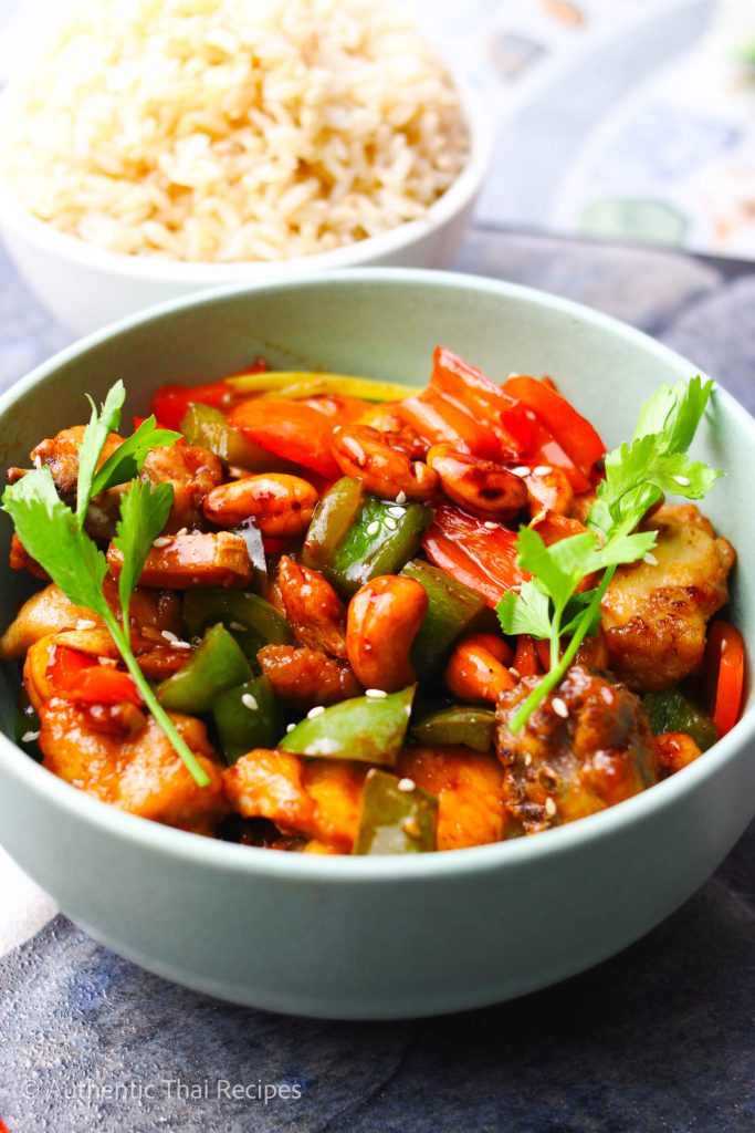 Chicken and cashew in a bowl