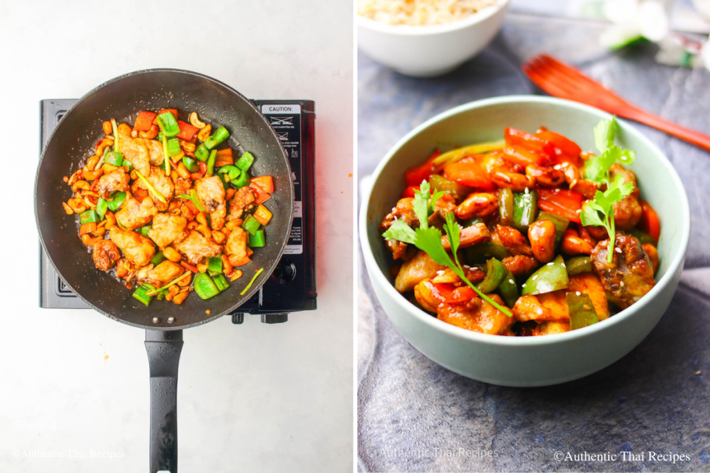 food from pan to bowl